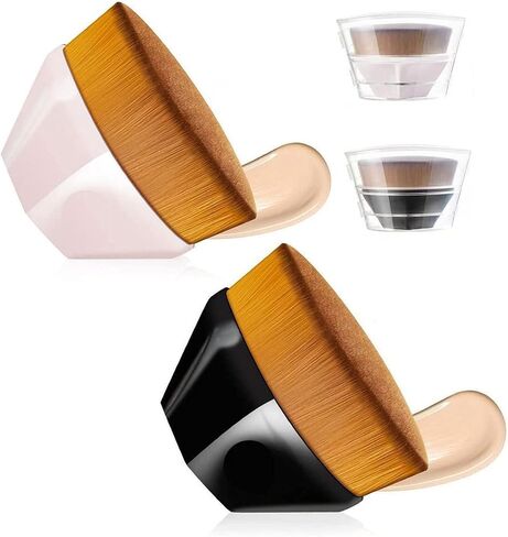 4 Pack Foundation Makeup Brush for Blending Liquid Cream Flawless Powder Face Blush with Protective Case(Black and Pink, Hexagon Kabuki Brush) in Kuwait