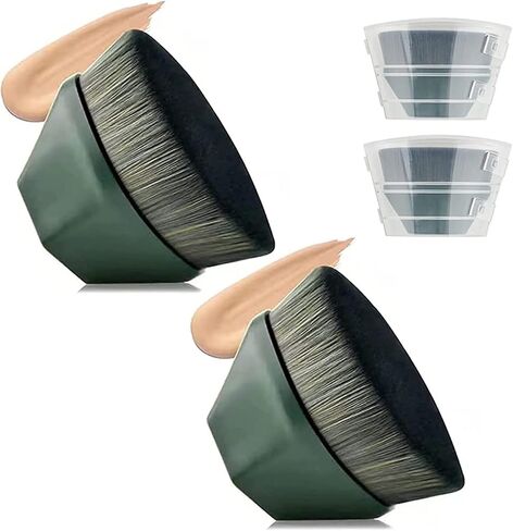 4 Pack Foundation Makeup Brush for Blending Liquid Cream Flawless Powder Face Blush with Protective Case(Black and Pink, Hexagon Kabuki Brush) in Kuwait