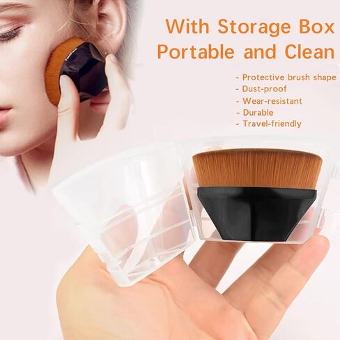 4 Pack Foundation Makeup Brush for Blending Liquid Cream Flawless Powder Face Blush with Protective Case(Black and Pink, Hexagon Kabuki Brush) in Kuwait