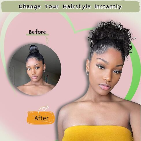 Messy Hair Bun Hair Piece for Women,Drawstring Large Wave Curly Bun Short Synthetic Natural Loose Ponytail Extension Messy Bun Scrunchie Hair Pieces for Updos Daily Use (8#/Mixed Brown) in Saudi Arabia
