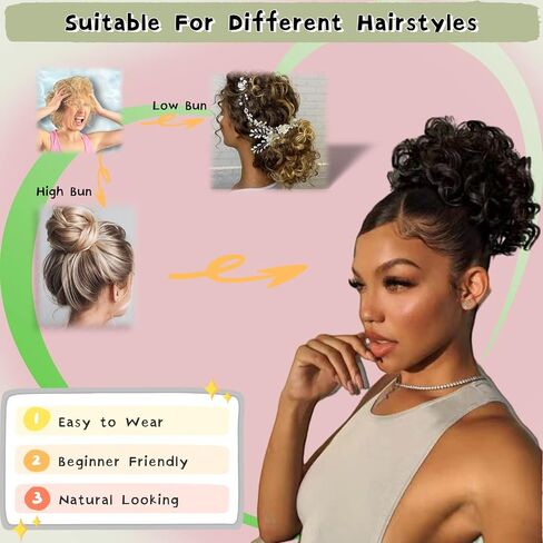 Messy Hair Bun Hair Piece for Women,Drawstring Large Wave Curly Bun Short Synthetic Natural Loose Ponytail Extension Messy Bun Scrunchie Hair Pieces for Updos Daily Use (8#/Mixed Brown) in Saudi Arabia