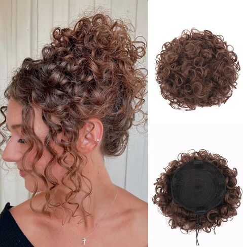 Messy Hair Bun Hair Piece for Women,Drawstring Large Wave Curly Bun Short Synthetic Natural Loose Ponytail Extension Messy Bun Scrunchie Hair Pieces for Updos Daily Use (8#/Mixed Brown) in Saudi Arabia