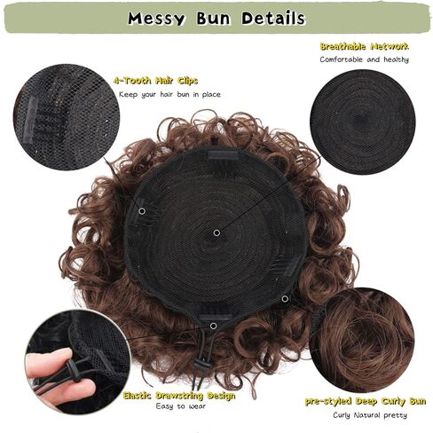 Messy Hair Bun Hair Piece for Women,Drawstring Large Wave Curly Bun Short Synthetic Natural Loose Ponytail Extension Messy Bun Scrunchie Hair Pieces for Updos Daily Use (8#/Mixed Brown) in Saudi Arabia