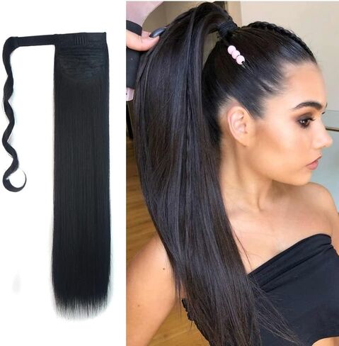 1Pc Long Straight Ponytail Extensions Wrap Around Ponytail 22 Inch Straight Pony Tail Synthetic Hair Piece Clip in Ponytail Hair Extensions Hairpiece for Women Girls in Saudi Arabia
