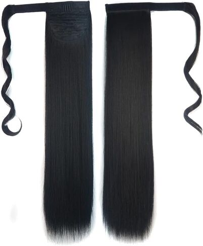 1Pc Long Straight Ponytail Extensions Wrap Around Ponytail 22 Inch Straight Pony Tail Synthetic Hair Piece Clip in Ponytail Hair Extensions Hairpiece for Women Girls in Saudi Arabia
