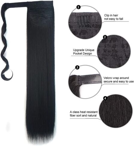 1Pc Long Straight Ponytail Extensions Wrap Around Ponytail 22 Inch Straight Pony Tail Synthetic Hair Piece Clip in Ponytail Hair Extensions Hairpiece for Women Girls in Saudi Arabia