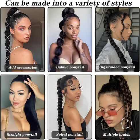 1Pc Long Straight Ponytail Extensions Wrap Around Ponytail 22 Inch Straight Pony Tail Synthetic Hair Piece Clip in Ponytail Hair Extensions Hairpiece for Women Girls in Saudi Arabia