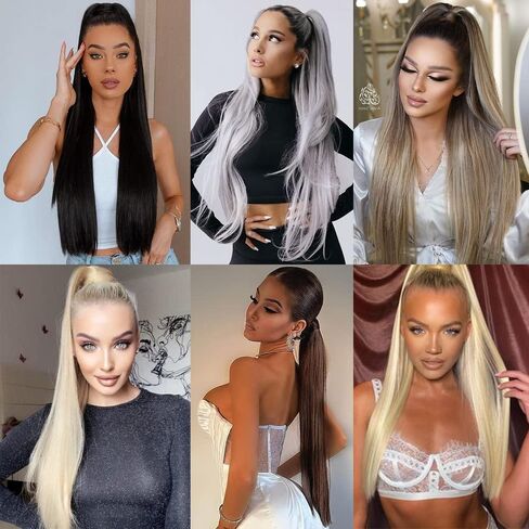 1Pc Long Straight Ponytail Extensions Wrap Around Ponytail 22 Inch Straight Pony Tail Synthetic Hair Piece Clip in Ponytail Hair Extensions Hairpiece for Women Girls in Saudi Arabia