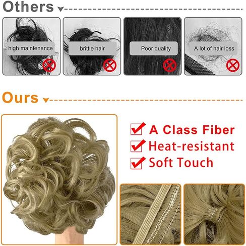 OMGREAT Messy Bun Hair Piece Scrunchies Extension Curly Wavy Updo Hairpieces Synthetic Chignon Ponytail Hair Accessories for Women Girls (Dark Black) in Kuwait