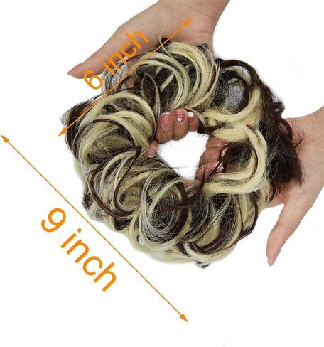 OMGREAT Messy Bun Hair Piece Scrunchies Extension Curly Wavy Updo Hairpieces Synthetic Chignon Ponytail Hair Accessories for Women Girls (Dark Black) in Kuwait