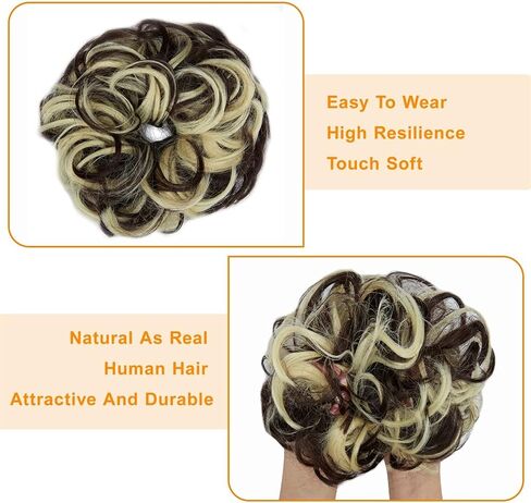 OMGREAT Messy Bun Hair Piece Scrunchies Extension Curly Wavy Updo Hairpieces Synthetic Chignon Ponytail Hair Accessories for Women Girls (Dark Black) in Kuwait