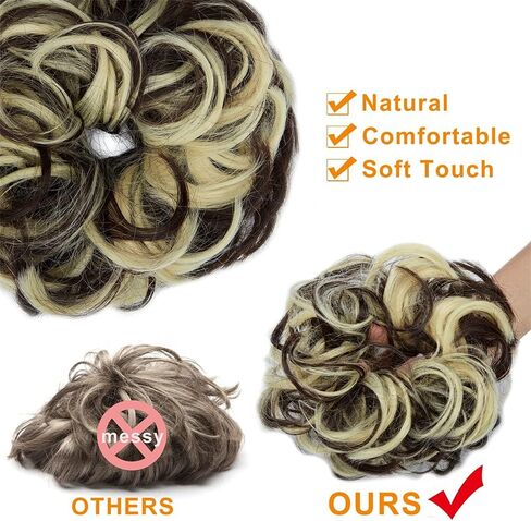OMGREAT Messy Bun Hair Piece Scrunchies Extension Curly Wavy Updo Hairpieces Synthetic Chignon Ponytail Hair Accessories for Women Girls (Dark Black) in Kuwait