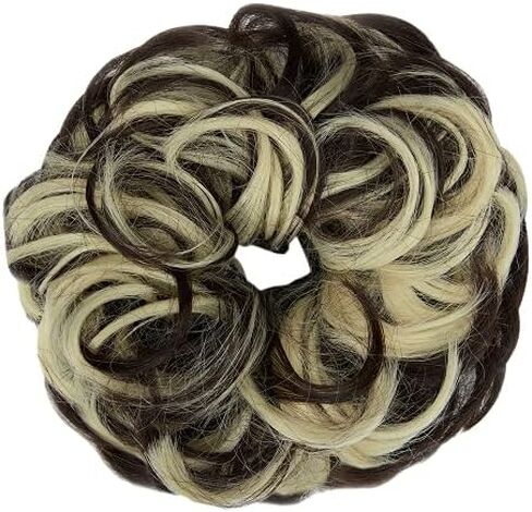 OMGREAT Messy Bun Hair Piece Scrunchies Extension Curly Wavy Updo Hairpieces Synthetic Chignon Ponytail Hair Accessories for Women Girls (Dark Black) in Kuwait