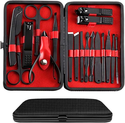 مجموعة مانيكير وباديكير - مجموعة احترافية للعناية بالاظافر من الستانلس ستيل عالي الدقة ومبرد اظافر ومقص اظافر حاد ومقص اظافر مع شنطة انيقة محمولة (اسود) in Kuwait