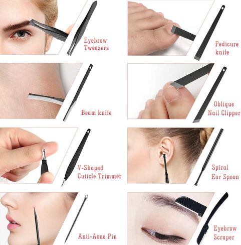 مجموعة مانيكير وباديكير - مجموعة احترافية للعناية بالاظافر من الستانلس ستيل عالي الدقة ومبرد اظافر ومقص اظافر حاد ومقص اظافر مع شنطة انيقة محمولة (اسود) in Kuwait
