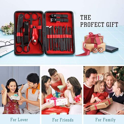 مجموعة مانيكير وباديكير - مجموعة احترافية للعناية بالاظافر من الستانلس ستيل عالي الدقة ومبرد اظافر ومقص اظافر حاد ومقص اظافر مع شنطة انيقة محمولة (اسود) in Kuwait