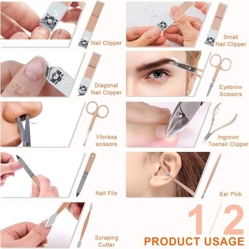 مجموعة العناية بالاظافر والباديكير، مجموعة العناية الشخصية الاحترافية من الستانلس ستيل بلون ذهبي وردي، ادوات العناية بالاظافر 18 في 1 مع شنطة سفر جلدية فاخرة للرجال والنساء in Kuwait