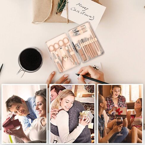 مجموعة العناية بالاظافر والباديكير، مجموعة العناية الشخصية الاحترافية من الستانلس ستيل بلون ذهبي وردي، ادوات العناية بالاظافر 18 في 1 مع شنطة سفر جلدية فاخرة للرجال والنساء in Kuwait