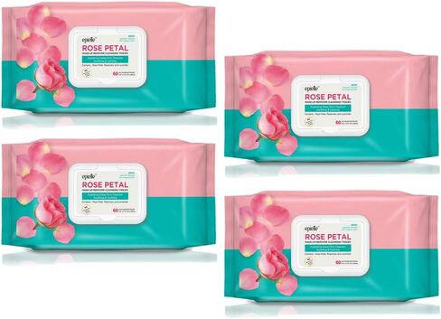مناديل تنظيف مزيل المكياج من Epielle Rose Petal (60 منديل مبلل مسبقًا في كل عبوة) - لا تسبب الحساسية - مهدئة ومهدئة - بدون زيوت معدنية أو كحول أو كبريتات - 4 قطع (4 عبوات من بتلات الورد) in Kuwait