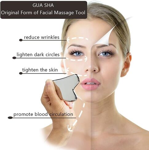 اول شو اداة تدليك الوجه غوا شا من الستانلس ستيل لرفع وشد الوجه، اداة غوا شا الاصلية للعناية بالبشرة والتصريف اللمفاوي in Kuwait