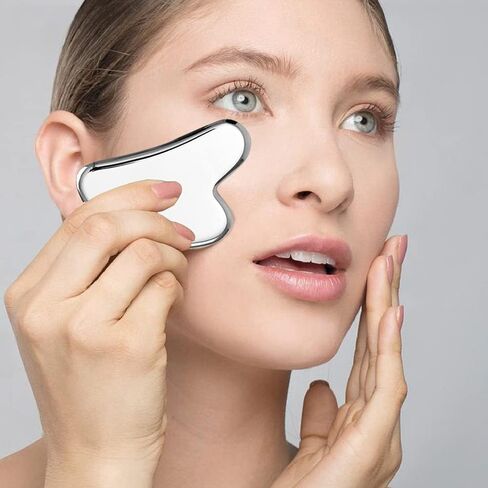 اول شو اداة تدليك الوجه غوا شا من الستانلس ستيل لرفع وشد الوجه، اداة غوا شا الاصلية للعناية بالبشرة والتصريف اللمفاوي in Kuwait