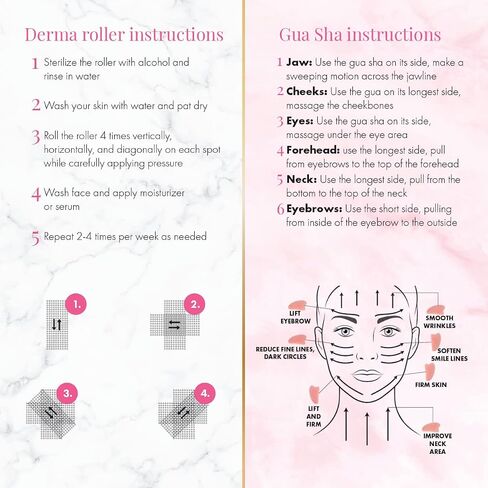 Derma Roller Kit (0.25mm) And Gua Sha Gift Set - 2 In 1 Derma Roller Kit Massager And Skin Care Tools For Face, Neck, Eyes - Facial Roller And Massager - Great Birthday, Valentines Day Gift for Women in Saudi Arabia