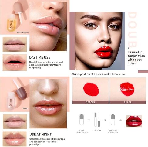 Lip Plumper, Lip Plumping Lip Gloss, Lip Care Serum, Lip Enhancer, Reduce Fine Lines, Increased Elasticity, Lip Enhancer for Fuller (Ginger+ Peppermint Lip Plumper Set) in Saudi Arabia