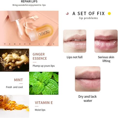 Lip Plumper, Lip Plumping Lip Gloss, Lip Care Serum, Lip Enhancer, Reduce Fine Lines, Increased Elasticity, Lip Enhancer for Fuller (Ginger+ Peppermint Lip Plumper Set) in Saudi Arabia