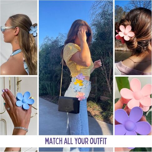12 Pcs Flower Claw Clip Large Flower Hair Clip Matte Thick Cute Hair Claw Clip for Women Girls Hair Accessories by MLMOMVME (Bright Colorful color) in Saudi Arabia