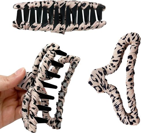 كيتش مشبك مخلب ملفوف بالقماش - مشابك طباعة جلد الفهد بجودة احترافية تستخدم لتصفيف الشعر والمزيد تساعد على الحفاظ على الشعر في مكانه in Kuwait