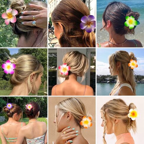 8pcs Flower Claw Clip Flower Hair Clips Hawaiian Hair Clips Large Cute Claw Clip Daisy Hair Clips Strong Hold Nonslip Hawaii Clips Plumeria Hair Barrettes for Women Girls Friend Gift in Saudi Arabia