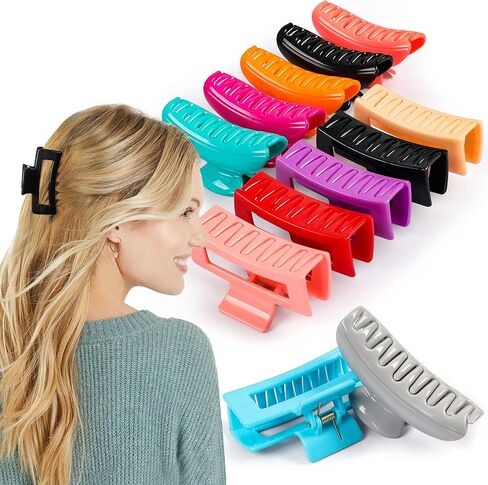 Hair Clips for Women – 12 Pcs Hair Claw Clips for Thick Hair & Thin Hair 2 Styles Square & D-Shape 3.5" Medium Large Claw Clips for Women, Girls – Strong Hold Non-Slip French Hair Styling Accessories in Saudi Arabia