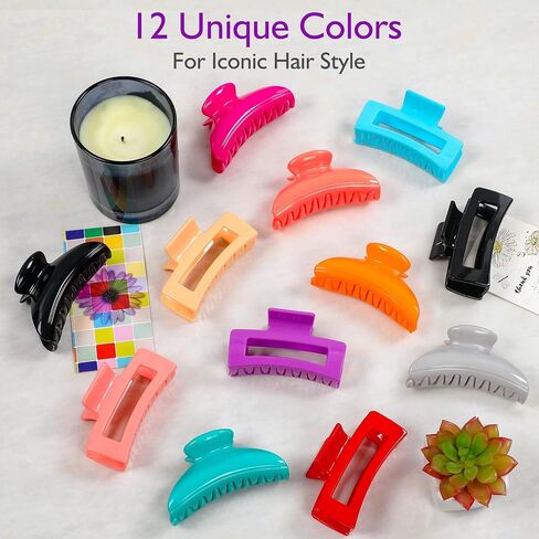Hair Clips for Women – 12 Pcs Hair Claw Clips for Thick Hair & Thin Hair 2 Styles Square & D-Shape 3.5" Medium Large Claw Clips for Women, Girls – Strong Hold Non-Slip French Hair Styling Accessories in Saudi Arabia