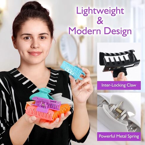 Hair Clips for Women – 12 Pcs Hair Claw Clips for Thick Hair & Thin Hair 2 Styles Square & D-Shape 3.5" Medium Large Claw Clips for Women, Girls – Strong Hold Non-Slip French Hair Styling Accessories in Saudi Arabia