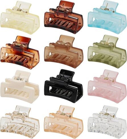 12 PCS Hair Claw Clips, Small Hair Clips for Women Girls, Mini Square Claw Clips, Rectangle Tiny Hair Jaw Clips, Non-slip Banana Clips Barrettes for Thin/ Medium Hair in Saudi Arabia