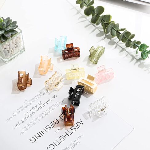 12 PCS Hair Claw Clips, Small Hair Clips for Women Girls, Mini Square Claw Clips, Rectangle Tiny Hair Jaw Clips, Non-slip Banana Clips Barrettes for Thin/ Medium Hair in Saudi Arabia