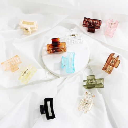 12 PCS Hair Claw Clips, Small Hair Clips for Women Girls, Mini Square Claw Clips, Rectangle Tiny Hair Jaw Clips, Non-slip Banana Clips Barrettes for Thin/ Medium Hair in Saudi Arabia