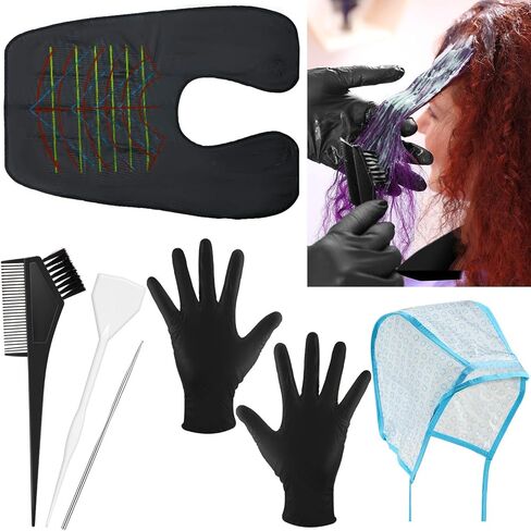 6 Pieces Hair Dyeing Cap Tools Set, Includes Hair Highlighting Cap with Dyeing Hook, Hair Dyeing Board, Hair Coloring Brush, Hair Dyeing Gloves and Waterproof Hair Cutting Cape for Home Salon Styling in Kuwait