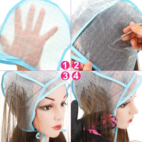 6 Pieces Hair Dyeing Cap Tools Set, Includes Hair Highlighting Cap with Dyeing Hook, Hair Dyeing Board, Hair Coloring Brush, Hair Dyeing Gloves and Waterproof Hair Cutting Cape for Home Salon Styling in Kuwait
