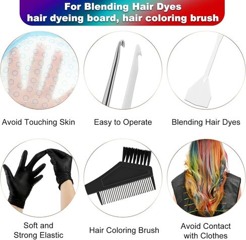 6 Pieces Hair Dyeing Cap Tools Set, Includes Hair Highlighting Cap with Dyeing Hook, Hair Dyeing Board, Hair Coloring Brush, Hair Dyeing Gloves and Waterproof Hair Cutting Cape for Home Salon Styling in Kuwait