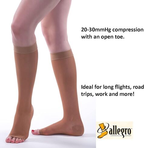 جوارب ضغط Allegro 20-30mmHg Essential 19 شفافة داعمة مفتوحة عند الأصابع - للجنسين، مفتوحة عند الأصابع، جوارب داعمة للركبة in Kuwait