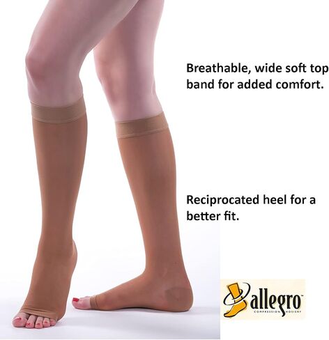 جوارب ضغط Allegro 20-30mmHg Essential 19 شفافة داعمة مفتوحة عند الأصابع - للجنسين، مفتوحة عند الأصابع، جوارب داعمة للركبة in Kuwait