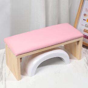 Arm Rest for Nail Techs, Professional Microfiber Leather Nail Arm Rest Cushion with Soft High-Density Sponge Solid Wood Table Non-Slip Manicure Hand Rest Stand for Nail Supplies (Pink)
