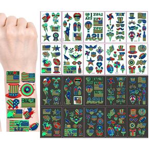 وشم مؤقت للأطفال البالغين في الرابع من يوليو، 100 قطعة وشم مزيف مضيء يتوهج في الظلام، يوم الاستقلال في الرابع من يوليو مقاوم للماء باللون الأحمر والأبيض والأزرق للنصب التذكاري لحفلة عيد العمال العلم الوطني للولايات المتحدة الأمريكية in Kuwait