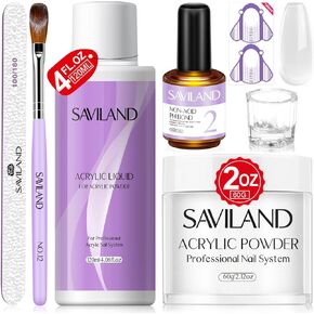 مجموعة أظافر أكريليك من سافيلاند - سائل أكريليك 118 مل ومسحوق أكريليك شفاف 2 أونصة مع فرشاة أظافر أكريليك غير حمضية، مجموعة أدوات أظافر الكل في واحد لأظافر أكريليك تمديد طويلة الأمد للمنزل in Kuwait