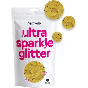 Hemway Ultra Sparkle Glitter - 1/5" 0.2" 5mm - 3-D Embossed Star Shaped Glitter Sequin for Decoration, Scrapbook, Arts, Craft, Design, Nail and Cosmetics - Gold - 50g