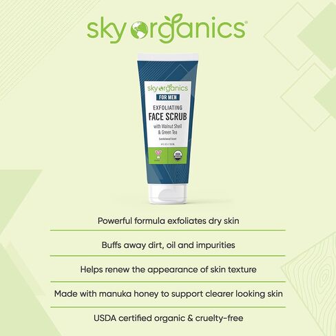 مقشر الوجه المقشر للرجال (118 مل) مقشر عضوي عضوي من وزارة الزراعة الأمريكية بعسل المانوكا وخلاصة الصبار لجميع أنواع البشرة الجافة ومعتمد من وزارة الزراعة الأمريكية، لم يتم اختباره على الحيوانات in Kuwait