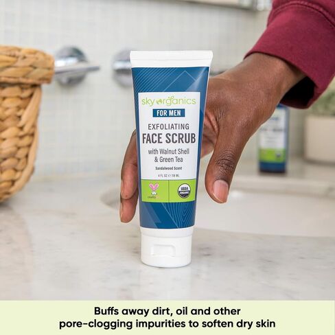 مقشر الوجه المقشر للرجال (118 مل) مقشر عضوي عضوي من وزارة الزراعة الأمريكية بعسل المانوكا وخلاصة الصبار لجميع أنواع البشرة الجافة ومعتمد من وزارة الزراعة الأمريكية، لم يتم اختباره على الحيوانات in Kuwait