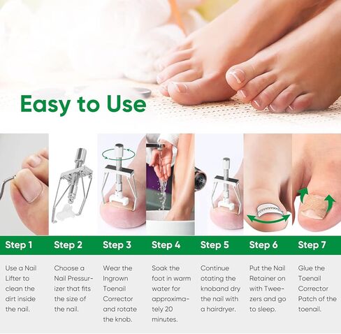 Ingrown Toenail Treatment, Professional Ingrown Toenail Removal Kit with File and Lifter, 50Pcs Toenail Corrector Patch and Toe Protectors for Toenail Correction Pain Relief in Kuwait