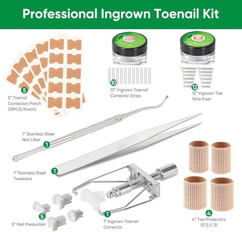 Ingrown Toenail Treatment, Professional Ingrown Toenail Removal Kit with File and Lifter, 50Pcs Toenail Corrector Patch and Toe Protectors for Toenail Correction Pain Relief in Kuwait